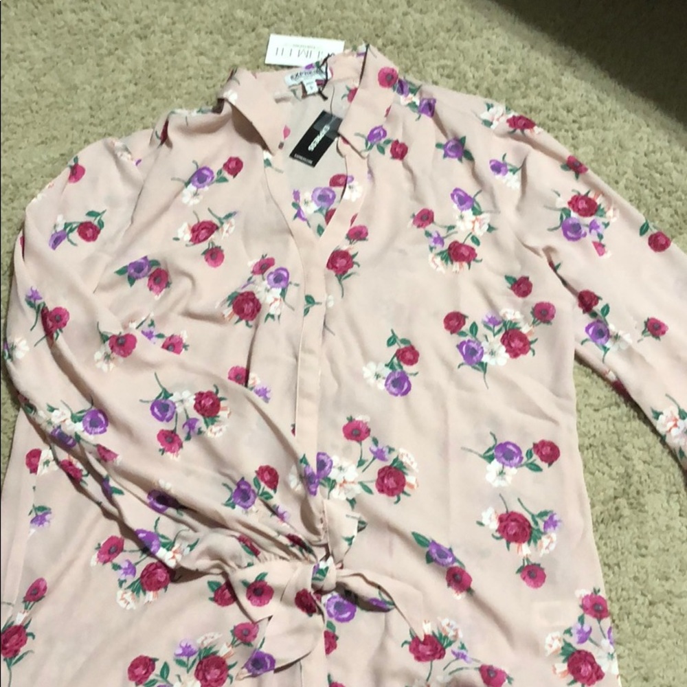 Pink Floral Express button down shirt I size L